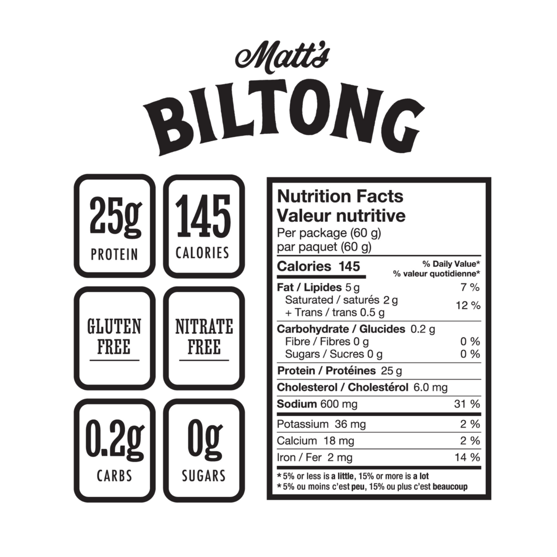 3x 60g bags of Matts Original Biltong